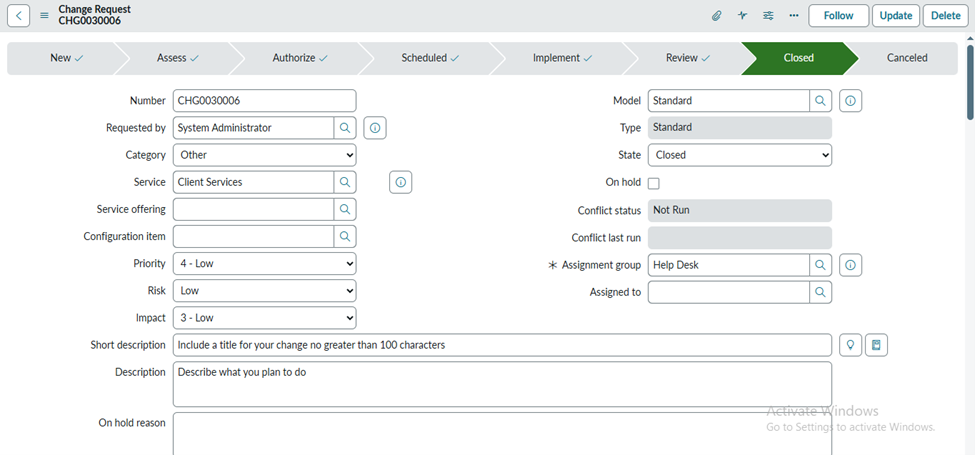 Change Management In ServiceNow