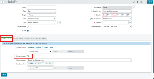 Retroactive Start In SLA ServiceNow