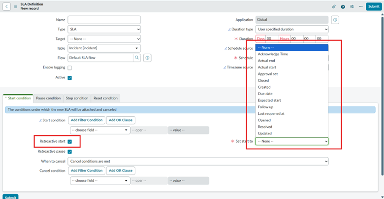 Retroactive Start In SLA ServiceNow