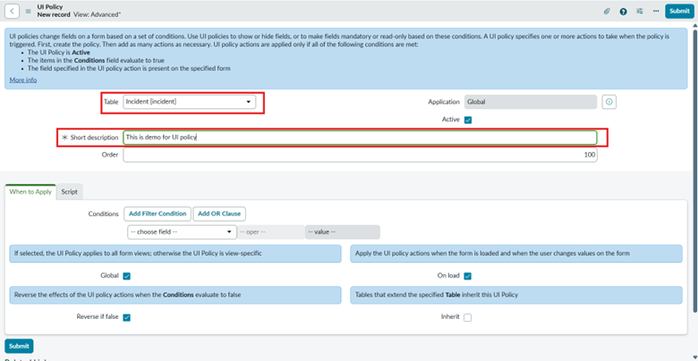 UI Policy in ServiceNow