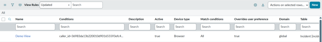 View rule in ServiceNow